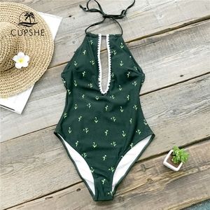 Cupshe Dark Green Cactus Halter Swimsuit